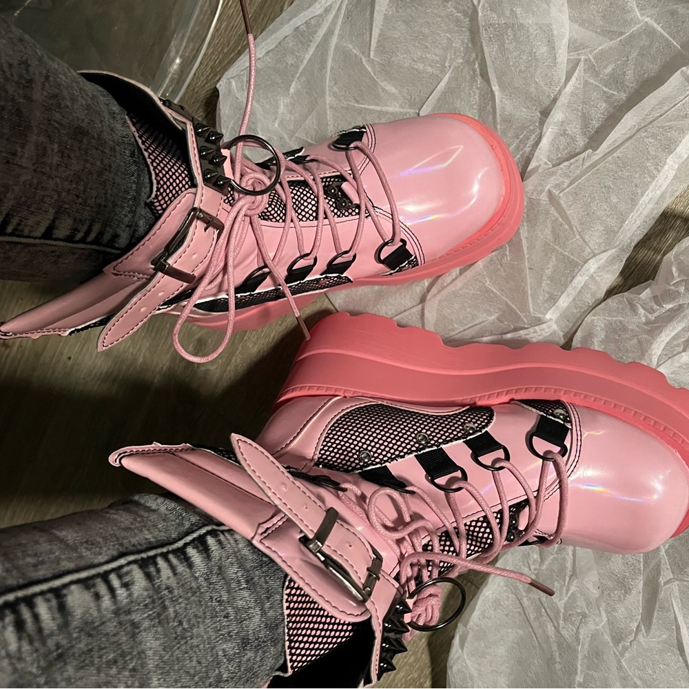 Pink and Black Punk Platform Shoes NEW Size 7 - Picture 5 of 9